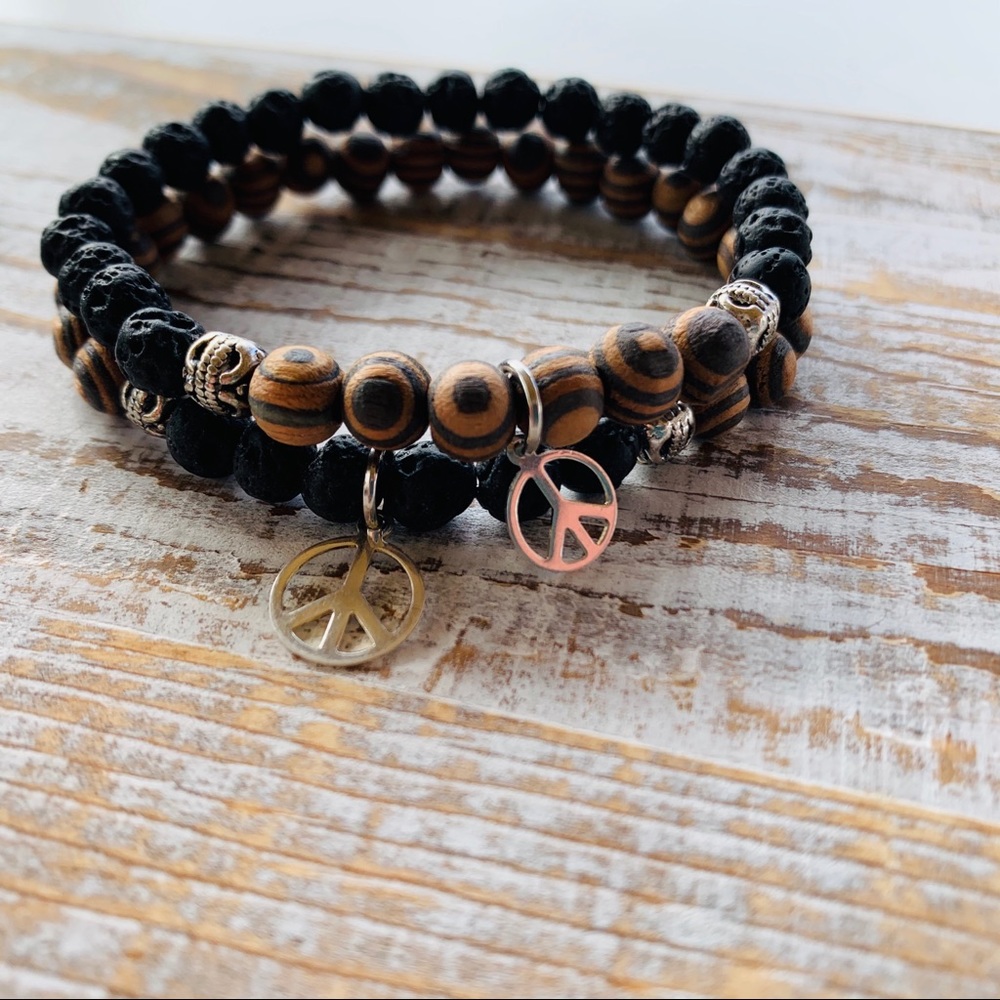 Boho Essential Oil Diffuser Bracelet Set Lava&Wood